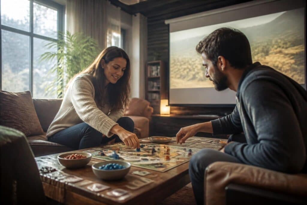 profitez d'une soirée jeux à deux en grand format grâce à notre écran de projection haute qualité, pour une expérience immersive et conviviale.